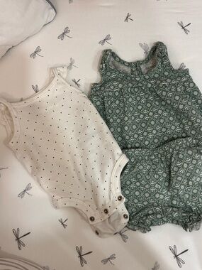 Carter's White Polka Dot Onesie & Green Patterned Dress Set